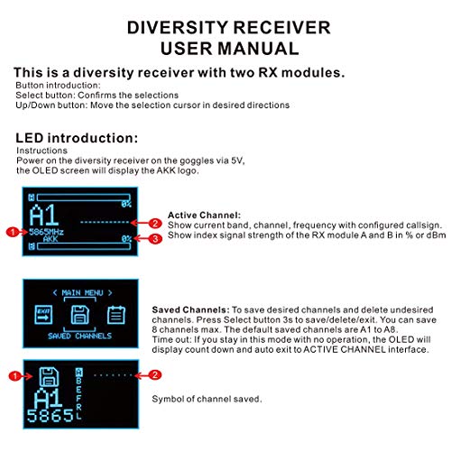 AKK Diversity RX 5.8G 80CH FPV Receiver Module Built-in Low Power Buzzer SMA Female Diversity Receiver with Two RX Modules Compatible with FatShark Goggles