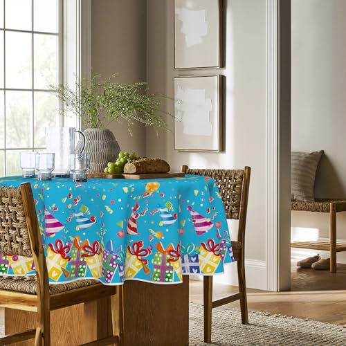 Horaldaily Blue Birthday Tablecloth, 60x60 Inch Round - color: Blue, size: 60" (Round)