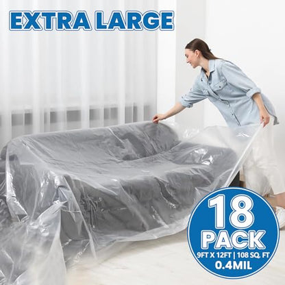 18 Pack Plastic Drop Cloth, 9 x 12 Feet Plastic Sheeting - color: 18p