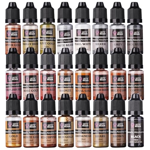 LET'S RESIN Metallic Alcohol Ink Set-24 Colors Metal Pigment Each 0.35oz