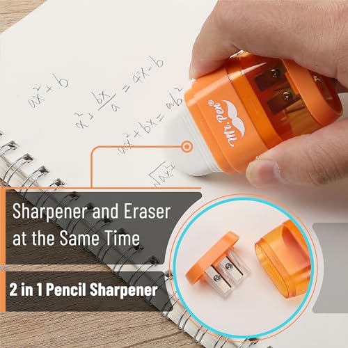Mr. Pen- Pencil Sharpener & Eraser, 4 Pack - color: Yellow, Orange, Blue, Green, size: 4 Pack