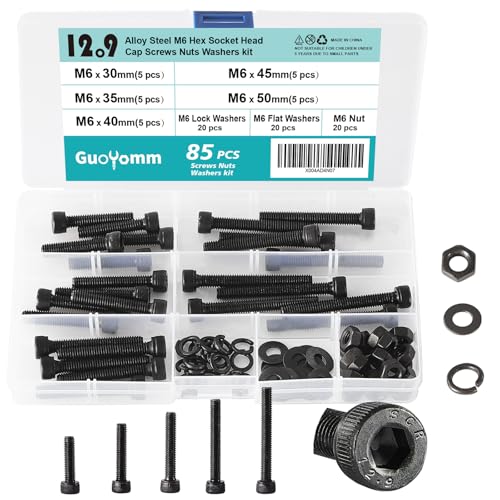 85 PCS M6 x 30mm 35mm 40mm 45mm 50mm, Hex Socket Head Cap Screws Bolts Washers Nuts Assortment Kit, 12.9 Grade Alloy Steel, Black Oxide Finish, Metric Allen Drive - size: Socket M6x30/35/40/45/50 mm