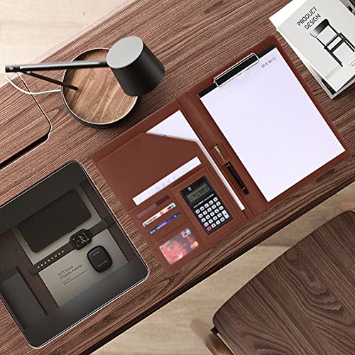 Handsome Padfolio/Resume Portfolio Folder,Interview/Conference Document Organizer & Business Card Holder,A4 Binder Portfolio & Office Conference Notepad clipboard Folder, Brown - color: Brown