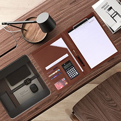 Handsome Padfolio/Resume Portfolio Folder,Interview/Conference Document Organizer & Business Card Holder,A4 Binder Portfolio & Office Conference Notepad clipboard Folder, Brown - color: Brown