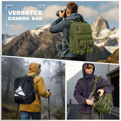 RAINSMORE Camera Backpack, DSLR/SLR/Mirrorless Camera Bag for Photographers - color: Army Green