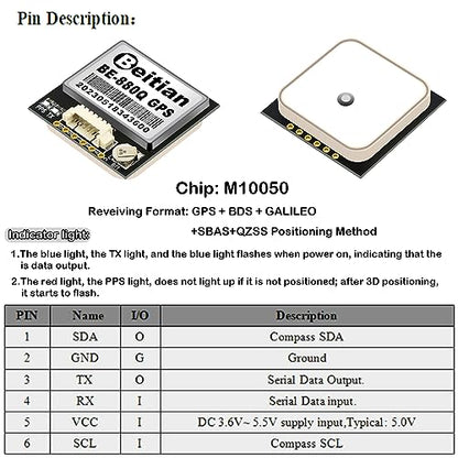 BE-880Q GPS Module with Flash QMC5883L Compass GPS Antenna TTL Level 38400bps for Arduino Raspberry Pi Aircraft Pixhawk APM Flight Controller - color: BE-880Q