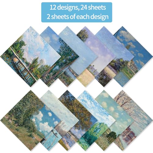 6x6" Cardstock Single Sided Scrapbooking,Craft Decorative Scrap Book Paper - color: 24sheets-famous paintings