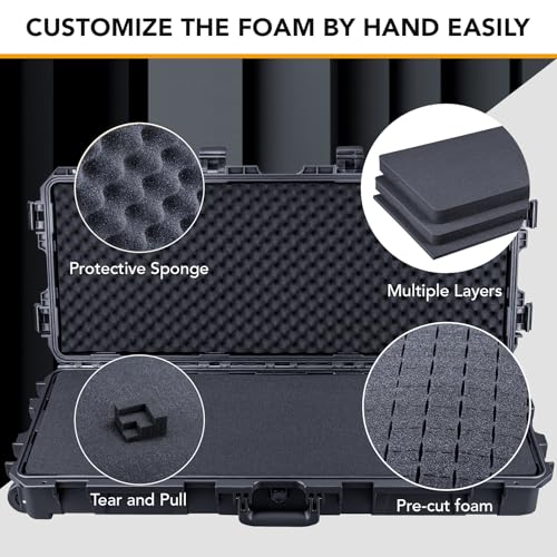 Lykus HC-9010 Hard Case with Wheels and Foam, Inner Size 32.68*11.81*4.25in - size: HC-9010