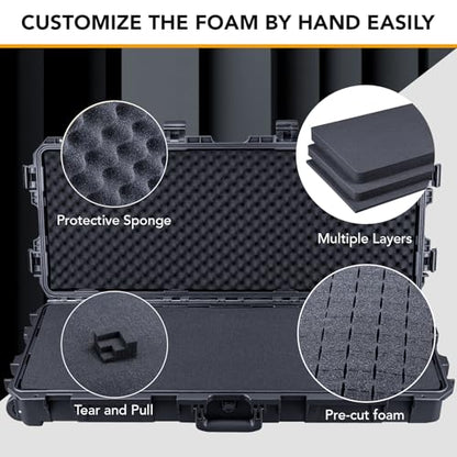 Lykus HC-9010 Hard Case with Wheels and Foam, Inner Size 32.68*11.81*4.25in - size: HC-9010