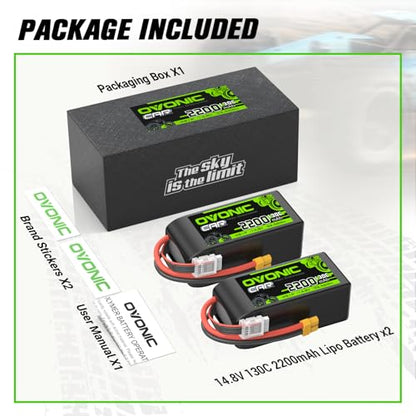 OVONIC 4S LiPo Battery 2200mAh 14.8V 130C Short RC Battery with XT60 Connector