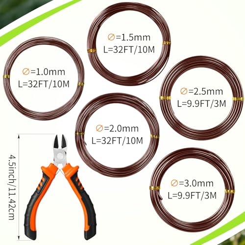 Mudder 5 Roll Bonsai Training Wire Aluminum 1/1.5/2/2.5/3mm Brown - color: Brown, size: 1/1.5/2/2.5/3mm