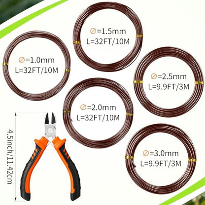 Mudder 5 Roll Bonsai Training Wire Aluminum 1/1.5/2/2.5/3mm Brown - color: Brown, size: 1/1.5/2/2.5/3mm
