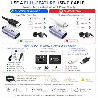 Guermok HDMI to USB C Video Display Adapter, 4.9ft AR Glasses Hub, 4K@60Hz - color: Silver, size: 4.9FT