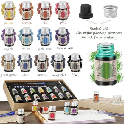 Calligraphy Pens, Dip Pen Set with 14 Color Inks, Glass Writing Instrument for Beginners