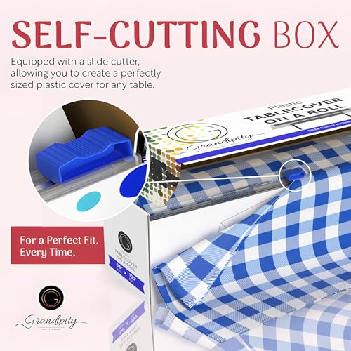 Grandipity Plastic Table Cloth Roll - 54in x 100 Ft. Table Cover Gingham - color: Blue Gingham Checkered, size: 1200" x 54" (Rectangular)