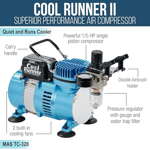 Master Airbrush Cool Runner II Air Brush Kit with Air Compressor Dual Fan - color: Cool Blue