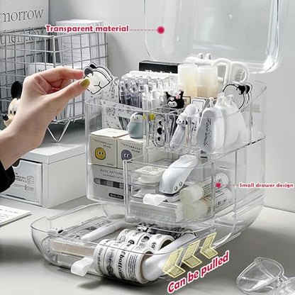 Clear Acrylic Pen Organizer, Desktop Storage Box with Multiple Compartments, Makeup Brush Storage Organizer for Office School Home Supplies