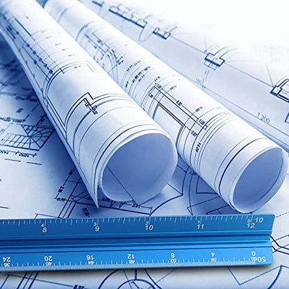 12" Engineer Scale Ruler Architectural Ruler Imperial, Blue - color: Imperial Blue