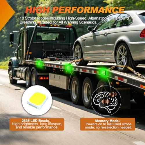 Nilight Magnetic Strobe Lights 2PCS Green 12 LED Rechargeable Warning - color: 12LED 18Modes Green