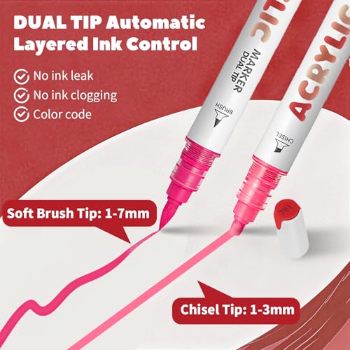 Red Series Acrylic Paint Pens, Water Based 12 Colors Dual Tip - color: Red Series