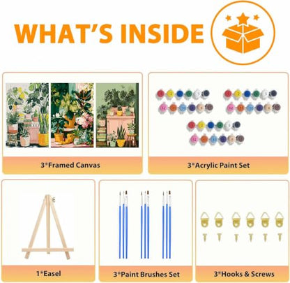 Axquilon 3 Packs Plants Framed Paint by Numbers Kit for Adults 8x10 in - color: 3 Pack Plants with Easel