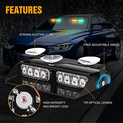 XRIDONSEN 2 in 1 Dash Strobe Lights 2×7.16 inch 16 LED Windshield Lights - color: Amber/Green