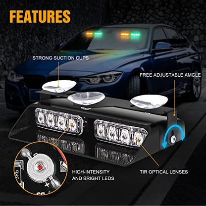 XRIDONSEN 2 in 1 Dash Strobe Lights 2×7.16 inch 16 LED Windshield Lights - color: Amber/Green