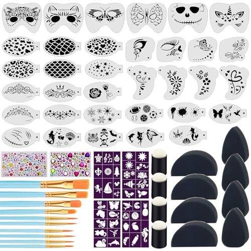 34+28Pcs Face Paint Stencils Kit, Suboyica Plastic Facial Painting Stencils