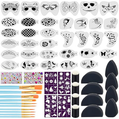 34+28Pcs Face Paint Stencils Kit, Suboyica Plastic Facial Painting Stencils