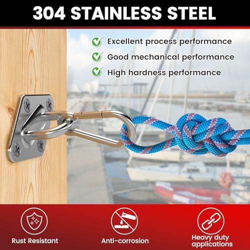 sprookber 304 Stainless Steel Pad Eye Snap Hook, M5 Ceiling Hook 500Lb,8Pcs - size: 2 Inch, style: Rhombus