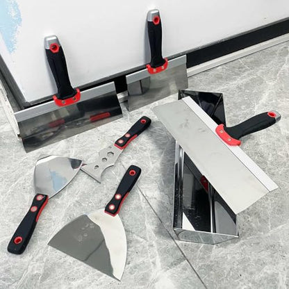 Drywall Hand Tool Kit, 7 Pcs Stainless Steel Drywall Knife Set - color: Black, 7pcs