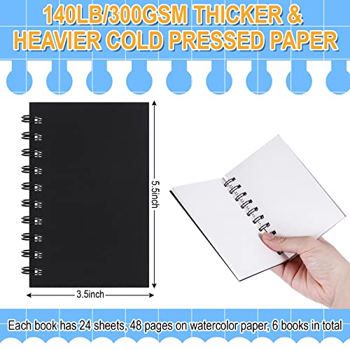 Sabary 6 Pcs Small Watercolor Sketchbook Journal 3.5 x 5.5 inch,140 lb