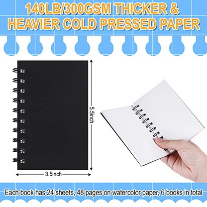 Sabary 6 Pcs Small Watercolor Sketchbook Journal 3.5 x 5.5 inch,140 lb