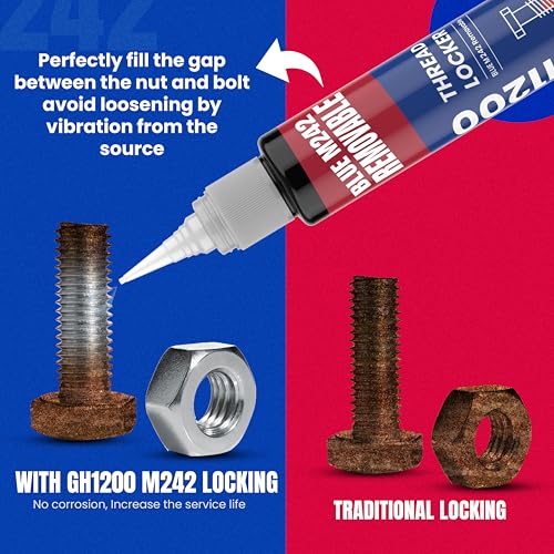 GH1200-50ML Blue Thread Lock Medium Strength for Nuts, Bolts, and Metals - Threadlocker Lock Tight & Seal Fasteners with Stable and Consistent Performance - style: (e) 50ml Blue