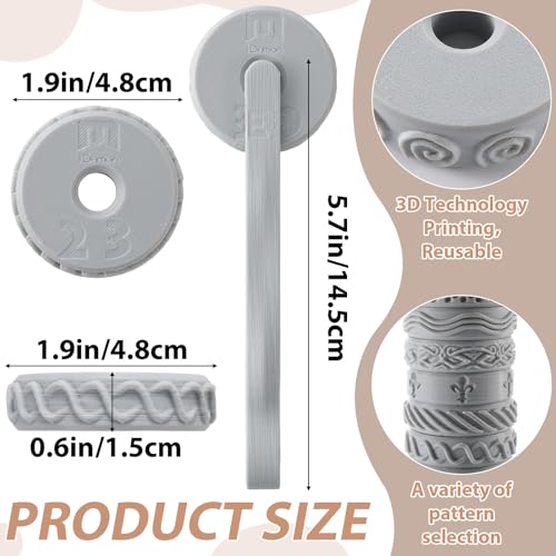 Conderyang 10Pcs 3D Printed Clay Texture Roller Clay Roller with Handle