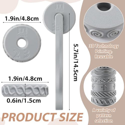 Conderyang 10Pcs 3D Printed Clay Texture Roller Clay Roller with Handle