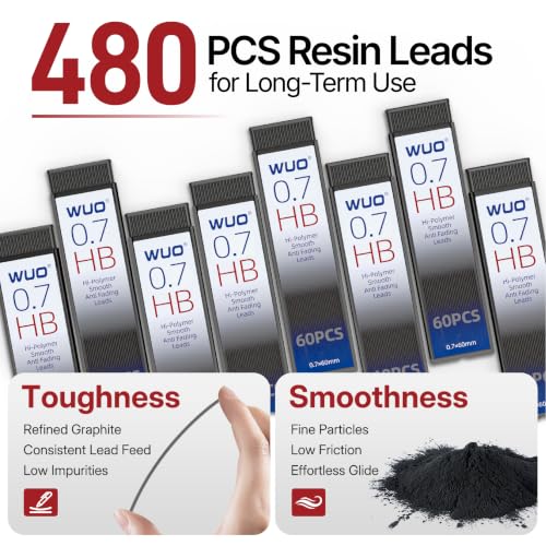 WUO 0.7mm Mechanical Pencil Set, 3 Pack Grey Metal Drafting Pencils - color: Grey, size: 0.7