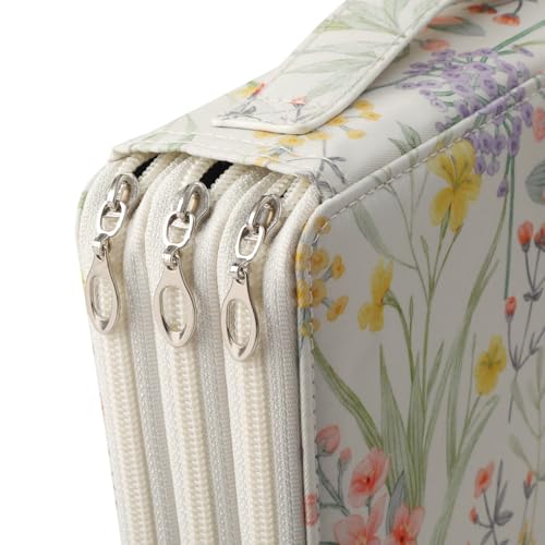 Canvas 120 Slots Pencil Case 3-Layer Zipped Holder w/Handle - color: White, size: 120