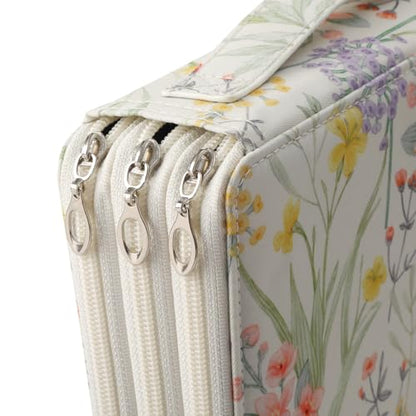 Canvas 120 Slots Pencil Case 3-Layer Zipped Holder w/Handle - color: White, size: 120