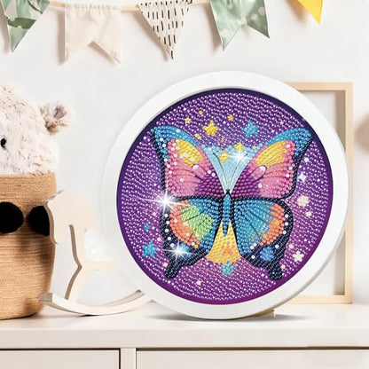 Gemozaic Butterfly Diamond Art Kits for Kids Ages 6-8-12, Round Frame, 8x8 - color: CC1024