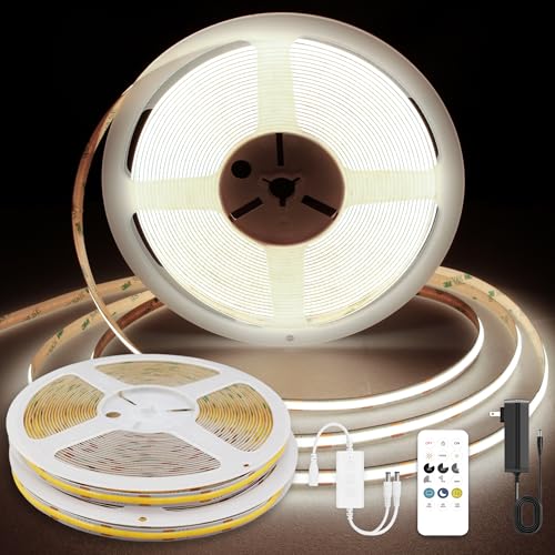 COB LED Strip Lights, Dotless LED Lights with Remote& App, 65.6ft Natural White 4000K Super Bright Dimmable 24V Flexible LED Tape Light,Kitchen Cabinet,Office,Stairs,Shelf Indoor Lighting. - color: 4000K, size: 65.6FT