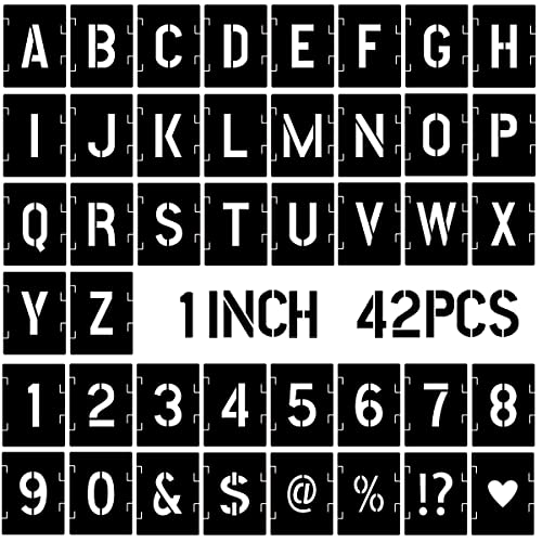 Craft Stencil Kit: 1 Inch Symbols, 42 Pcs Alphabet Stencil, Interlocking Reusable Plastic Stencil - size: 1 inch