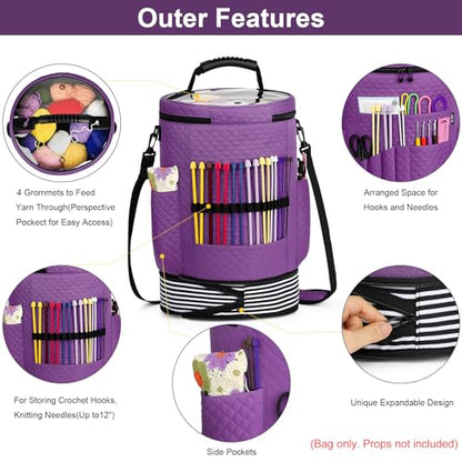 Crochet Yarn Knitting Bag 3PCS Expandable Large Yarn Storage Organizer Bag - color: Purple