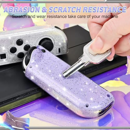DLseego Glitter Protective Case for Switch Joy Con Controllers, Handheld Soft Silicone TPU Protective Cover Replacement Shell Case Suitable for Switch & Switch OLED Model Joy Cons - Pink Purple - color: Pink Purple