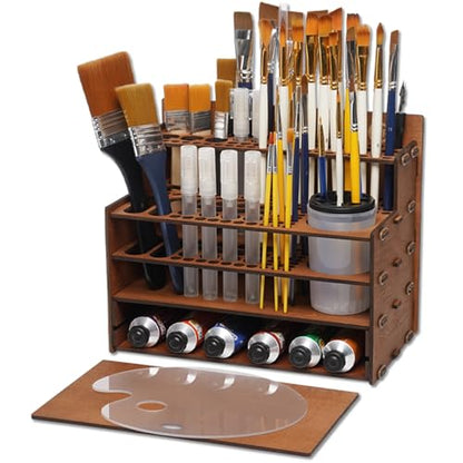 OPHIR 101 Holes Paint Brush Holder, Wooden Brush Organizer with Palette