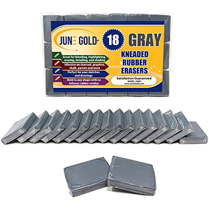 June Gold 18 Gray Kneaded Erasers, Moldable for Graphite, Charcoal & More