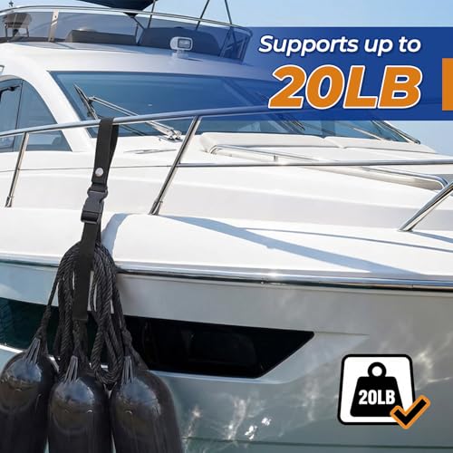 Boat Fender Line Holder,Adjustable Straps (Fully Extends to 43cm),Fits Rails up to 2",Durable Plastic Snap,Heavy-Duty Nylon Strap,UP to 20LB Load,FIt for Ropes,Cords,Dock Lines,Mooring Lines - size: 4PC