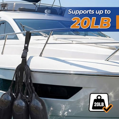 Boat Fender Line Holder,Adjustable Straps (Fully Extends to 43cm),Fits Rails up to 2",Durable Plastic Snap,Heavy-Duty Nylon Strap,UP to 20LB Load,FIt for Ropes,Cords,Dock Lines,Mooring Lines - size: 4PC