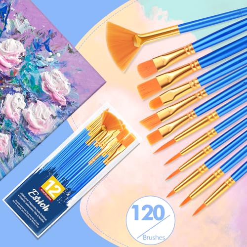 ESRICH Paint Brushes Set, 10Pack 120pcs Nylon Hair Round-Pointed Tip - size: 120p