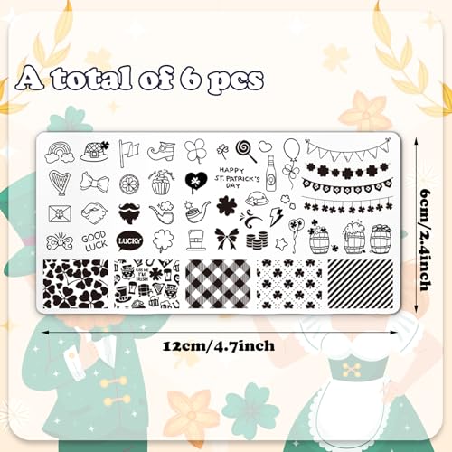 Whaline 6 Pcs Valentine's Day St. Patrick's Day Easter Nail Plates Stamping Set Heart Shamrock Egg Stamp Templates Nail Art Plates for DIY Print Manicure Salon Design - style: Valentine's Day St. Patrick's Day Easter